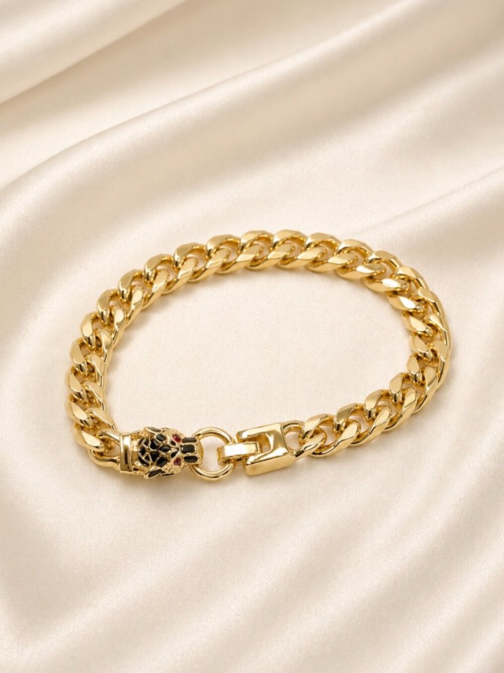 Panther Clasp Cuban Link Bracelet 14K Gold Plated - Brand New!